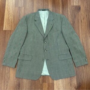 Oscar de la Renta Mens Wool Suit Jacket 46R Brown Houndstooth Tweed Blazer Coat